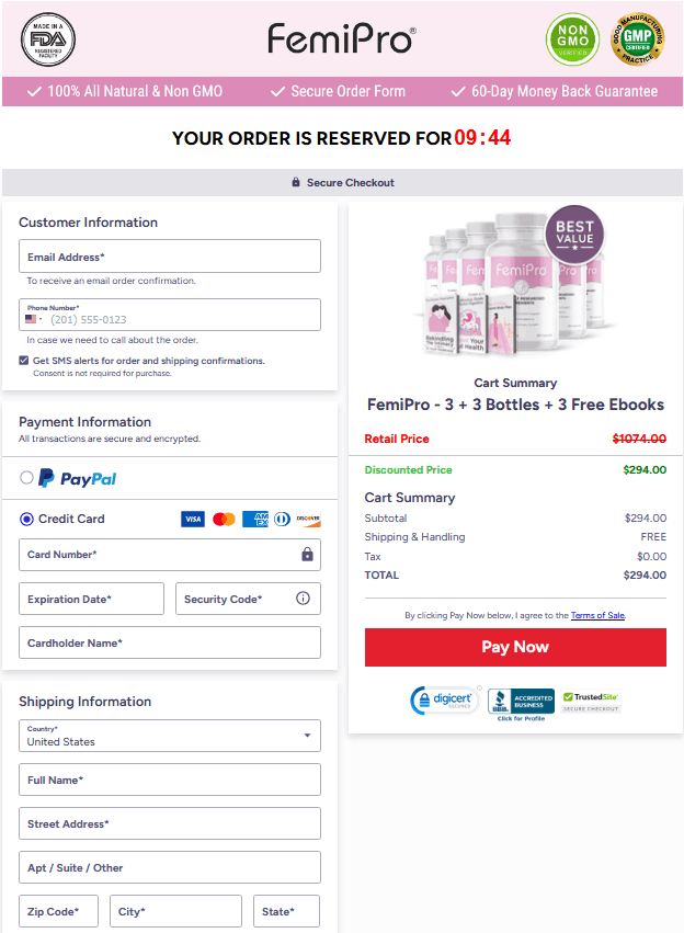 FemiPro order_page